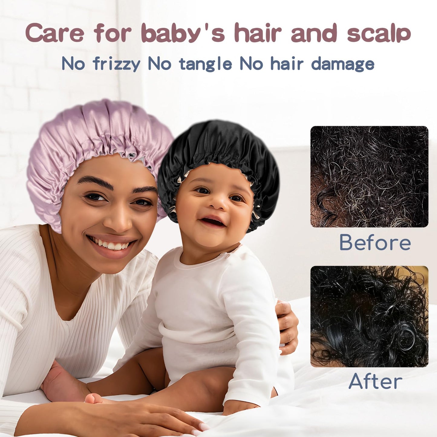 Baby Bonnet for 6-36 Months Sleeping: Reversible Smooth Satin for No Mess Toddler's Curly Hair, Adjustable Band No Slip Black-Taupe