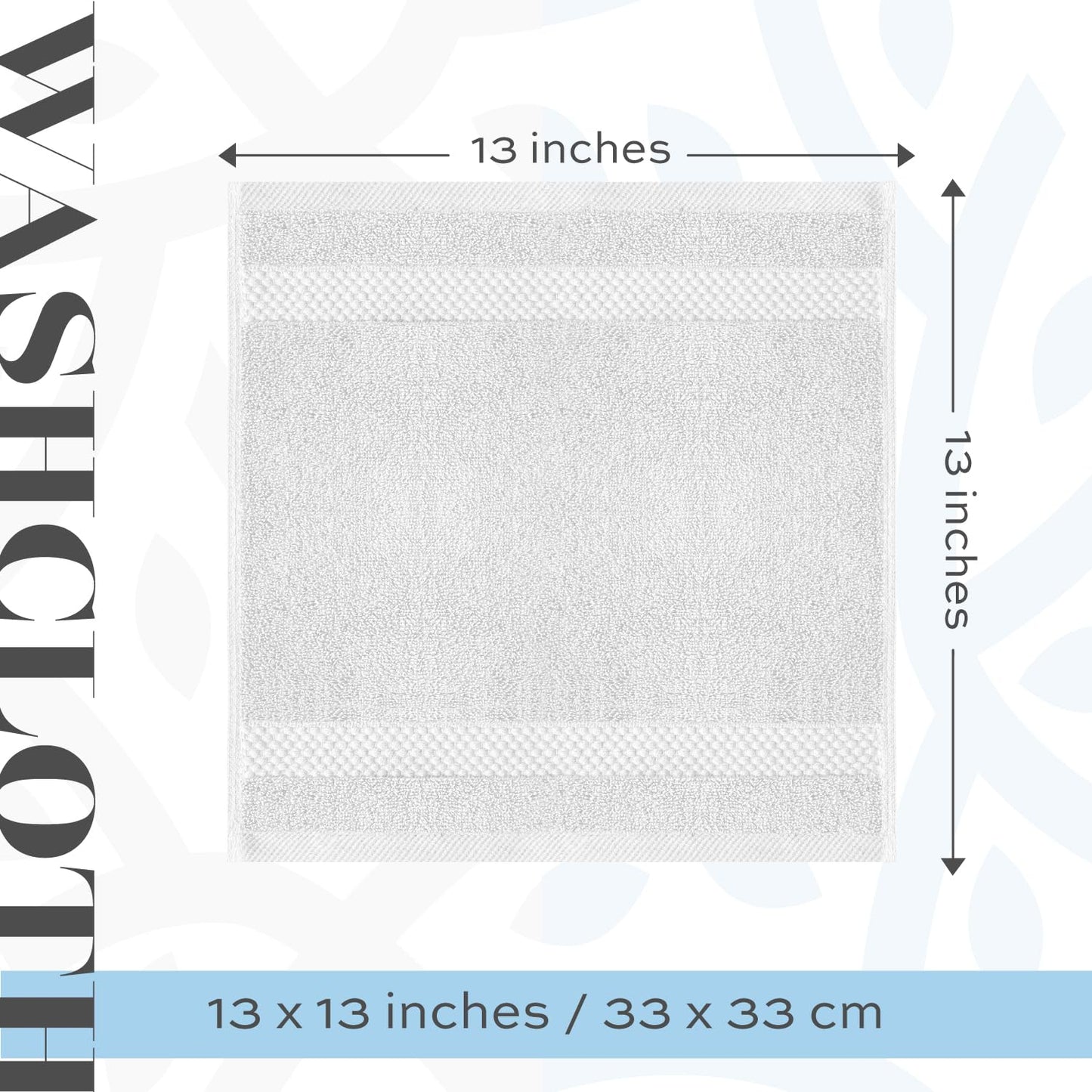 White Classic Luxury Cotton Washcloths - Large Hotel Spa Bathroom Face Towel | 12 Pack | Silver