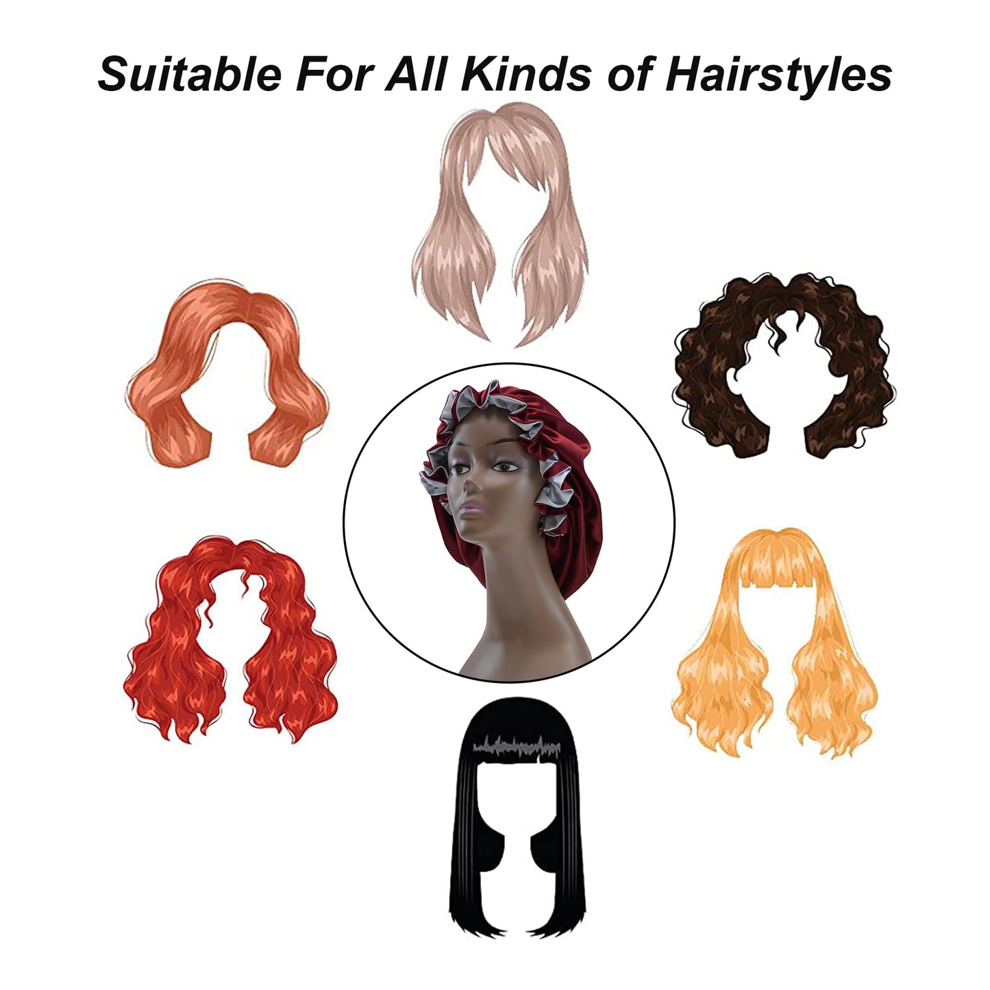 Beutyme Silk Bonnet for Sleeping Satin Bonnets Double Layer Reversible Hair Cap Bonnet for Women Long Curly Braid Hair (Crimson)