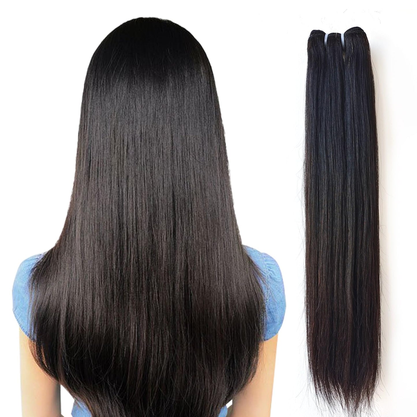 BALORIECA 16A Cambodian Raw Straight Human Hair Bundles - 100% Real Virgin Unprocessed, Cuticle Aligned Weave, Tangle-Free with Thick Ends, 100g per Bundle Natural Color(24 Inch Single Bundle)