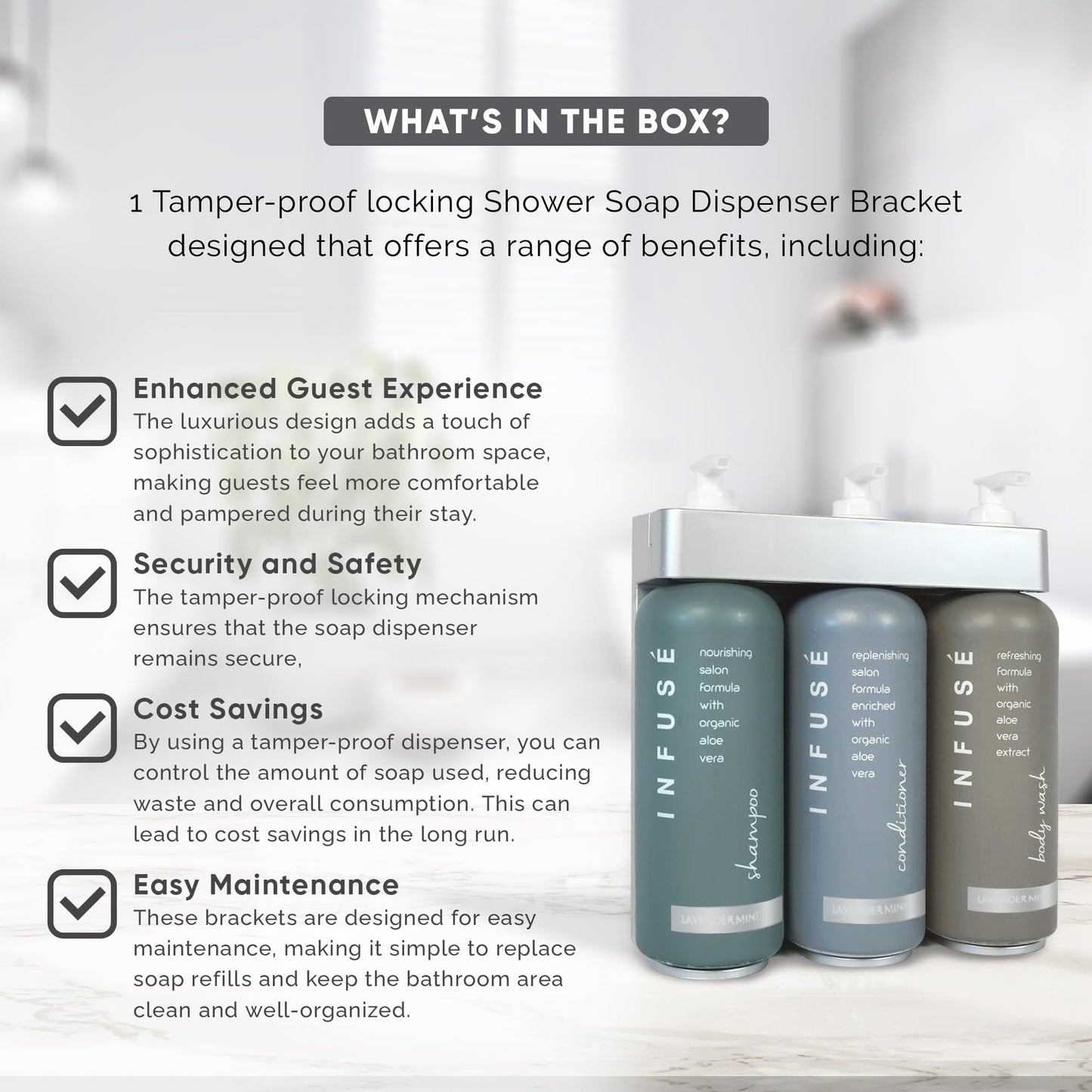 Acquavera Triple Bracket (Silver) with Infuse Lavender Mint Shampoo, Conditioner and Body Wash