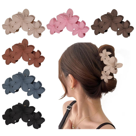 6Pcs Flower Hair Clips for Women, Preppy Flower Claw Clips, Hawaiian Plumeria Hair Flower Clip Large 4.3 Inch Cute Hair Claws for Thick Hair Strong Hold Hair Accessories (Matte Plumeria)