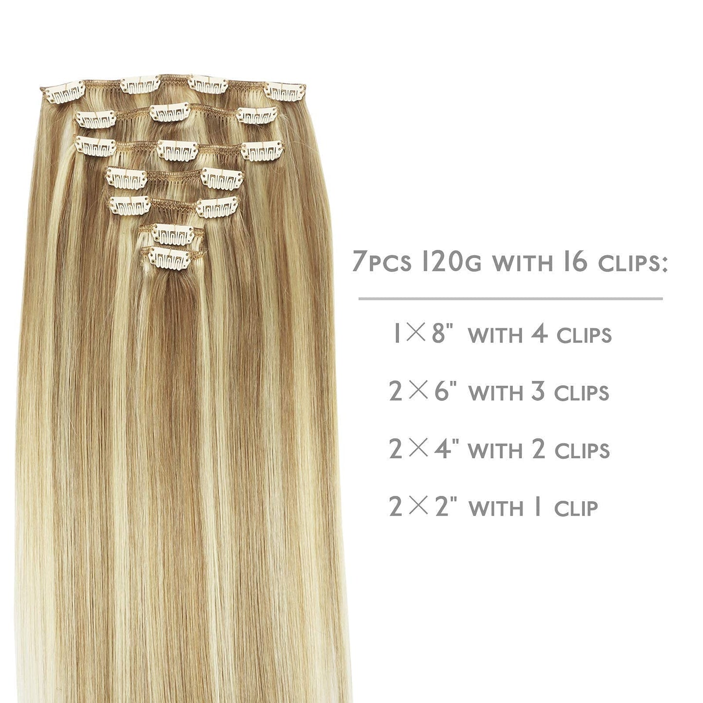 Wennalife Clip in Human Hair Extensions 14 Inch 120g 7pcs and 15mm Natural False Eyelashes 3D Mink Lashes
