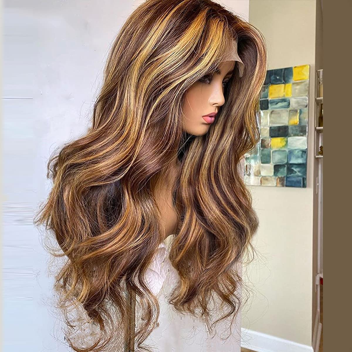 yimisunny Highlight Lace Front Wigs Human Hair Wavy Highlight Wig Human Hair 150% HD Transparent Highlight Ombre Lace Front Wig Human Hair Honey Blonde Pre Plucked With Baby Hair 20 Inch