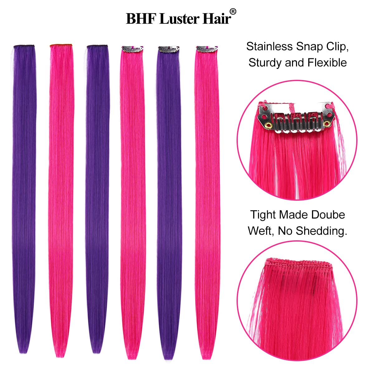 BHF Pink Purple Hair Extensions Purple Orange Clip in - Halloween Hair Accessories for Kids Girls Women Bright Vibrant Neon Hair Extensions Fairy Hairpieces Long Straight 22" 10pcs