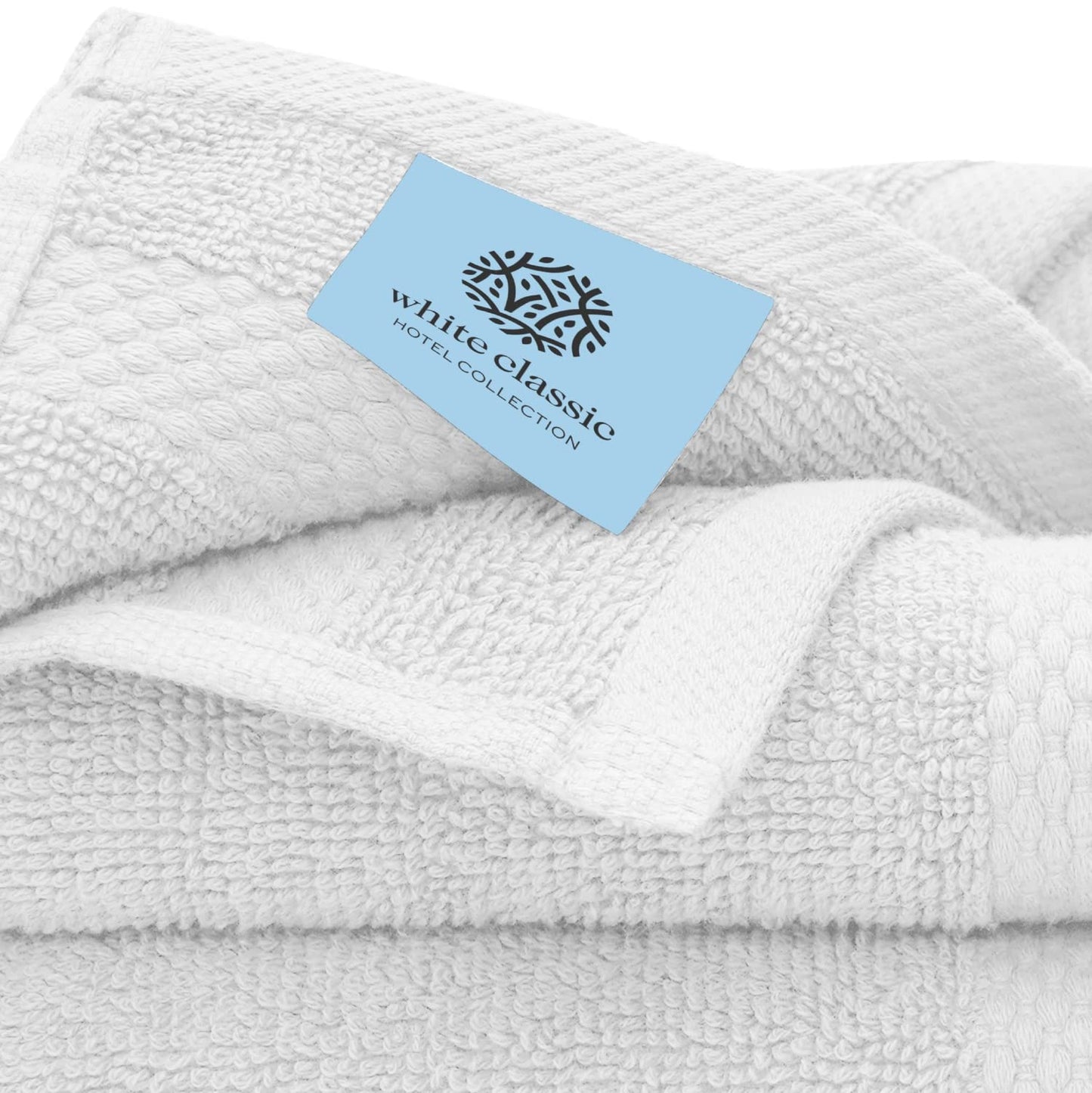 White Classic Luxury Cotton Washcloths - Large Hotel Spa Bathroom Face Towel | 12 Pack | Silver