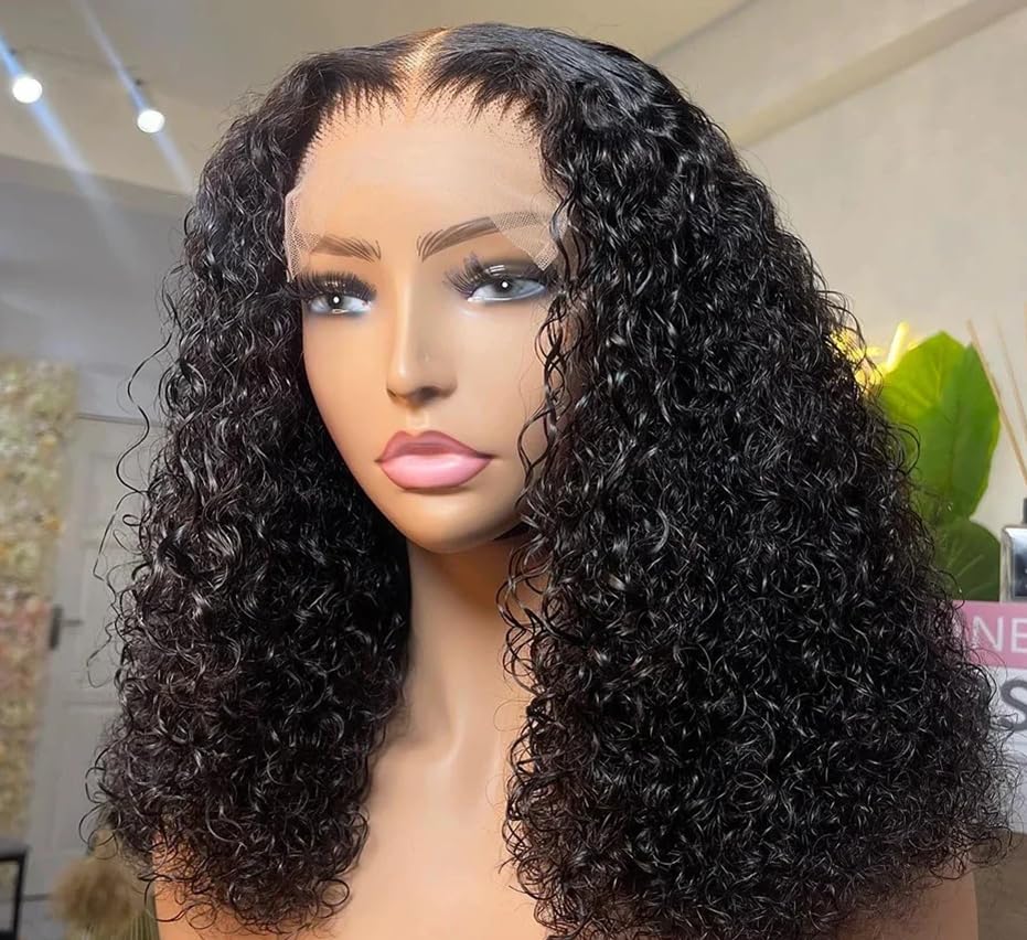 250% Density 13x4 deep Wave lace Front Wigs 250% Density Human Hair HD Transparent Curly Lace Frontal Wigs Human Hair for Black Women Pre Plucked Curly Wave Lace Front Wigs (Natural Color, 18inch)