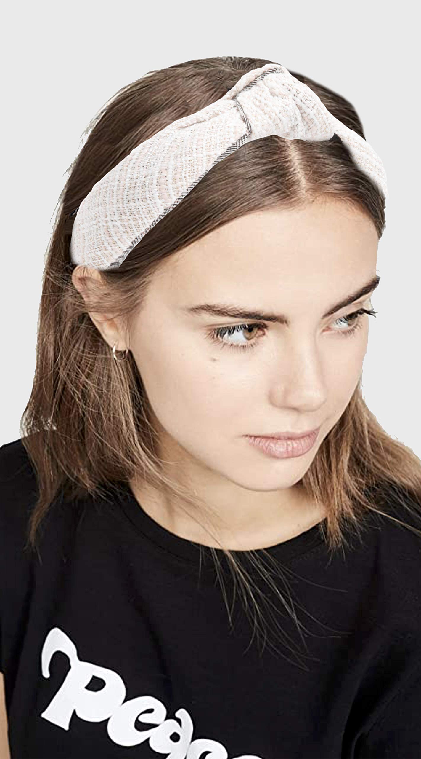 YETASI Tweed Off White Knotted Headband for Women with Hints of Pink and Gold Threading is Unique. White Headbands for Women with Knot