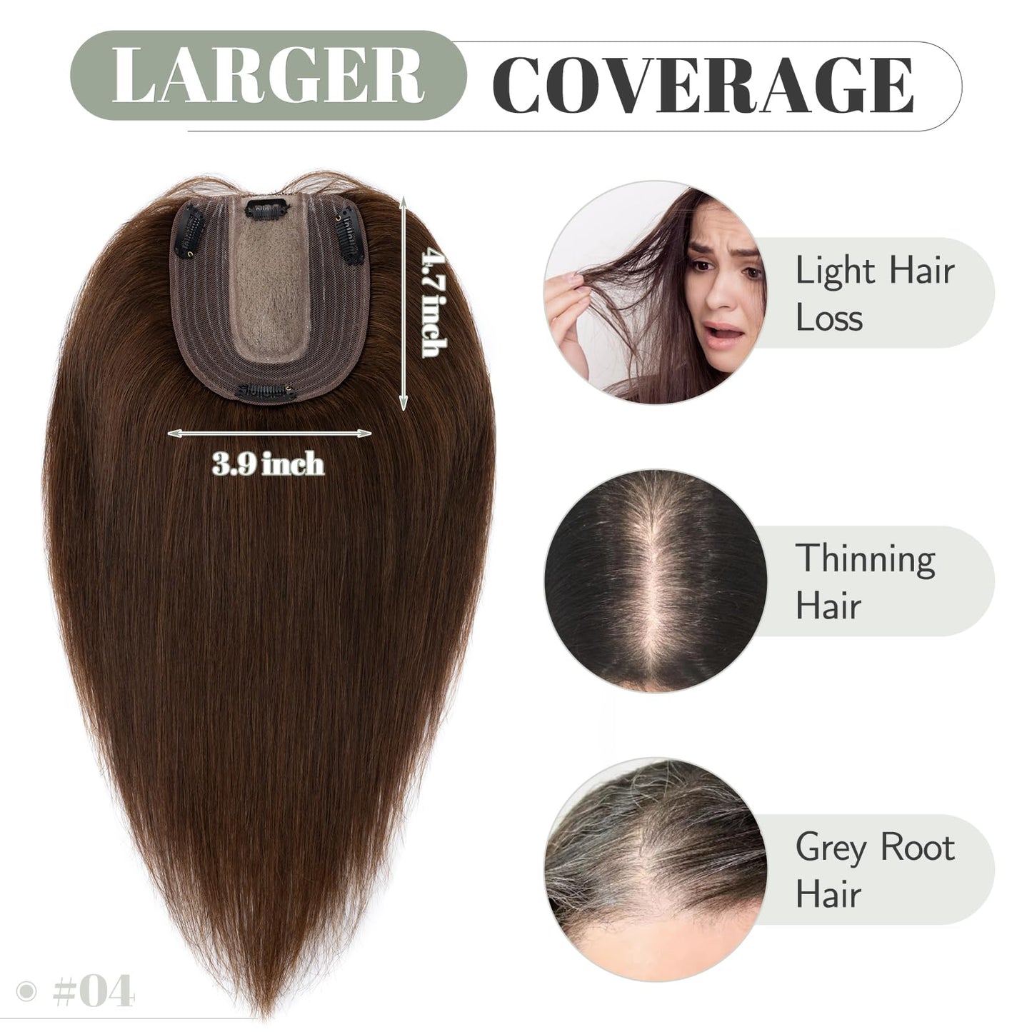 S-noilite Human Hair Toppers For Women 130% Density Hand Made Silk Base Clip in Topper Top Hair Pieces with Thinning Hair/Hair Loss Cover Gray Hair 14Inch 45g #4 Medium Brown