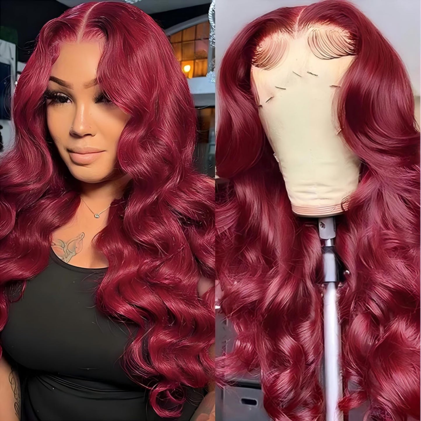 ABBETEY 20 inch Burgundy Lace Front Wigs Human Hair 13x6 HD Lace Front Wigs Human Hair Pre Plucked with Baby Hair 180% Density Body Wave 99j Colored Frontal Wigs