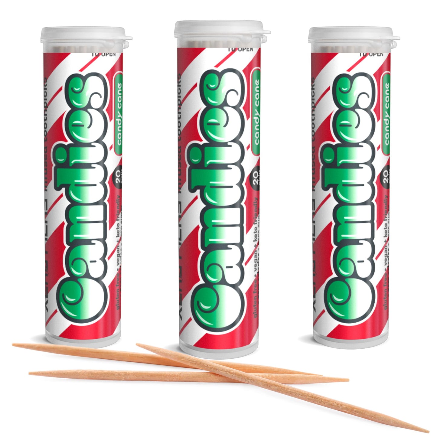 Xero Picks Candies Infused Flavored Toothpicks for Long Lasting Fresh Breath & Dry Mouth Prevention - 60 Picks - 3 Pack - Limited Edition Candy Cane