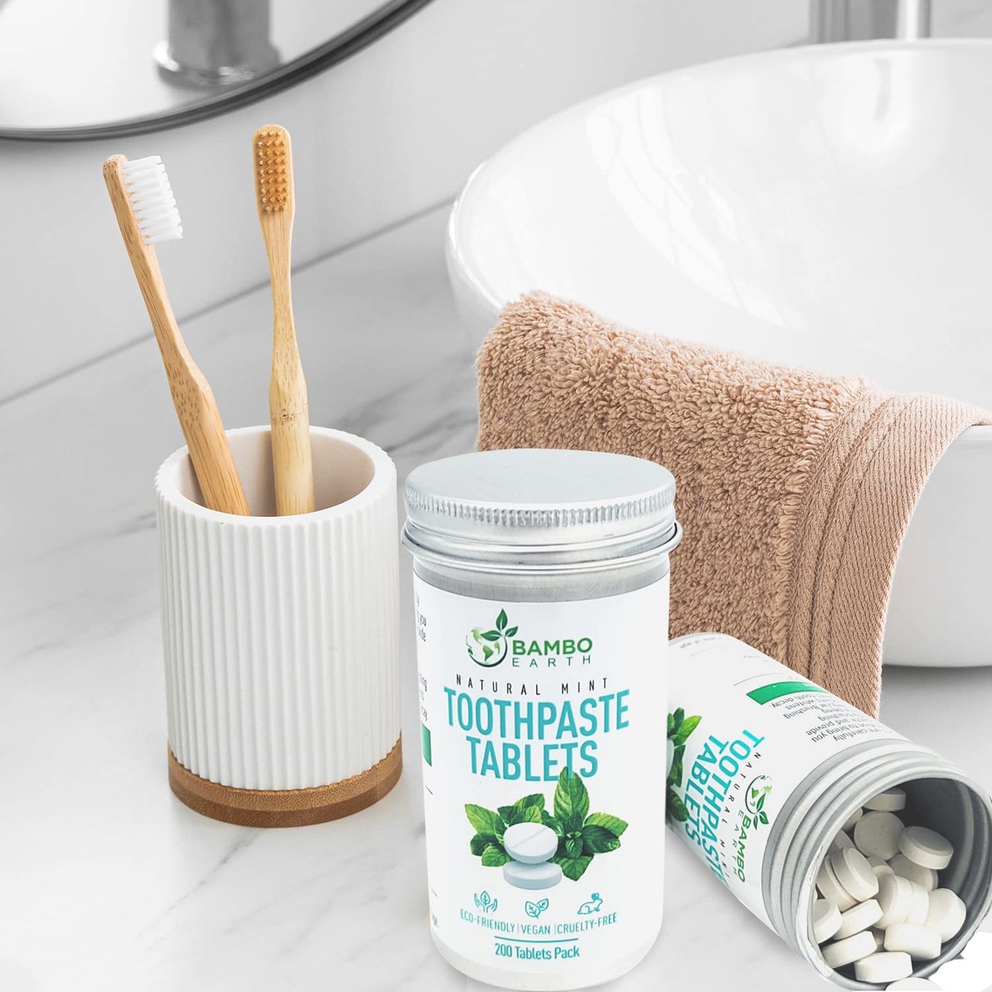 200 Pack Natural Toothpaste Tablet Bits - Chewable Mouthwash Whitening Bite Tablets for Teeth SLS & Fluoride Free Eco & Travel Friendly - Zero Waste Packaging - Mint & Activated Charcoal (Peppermint)