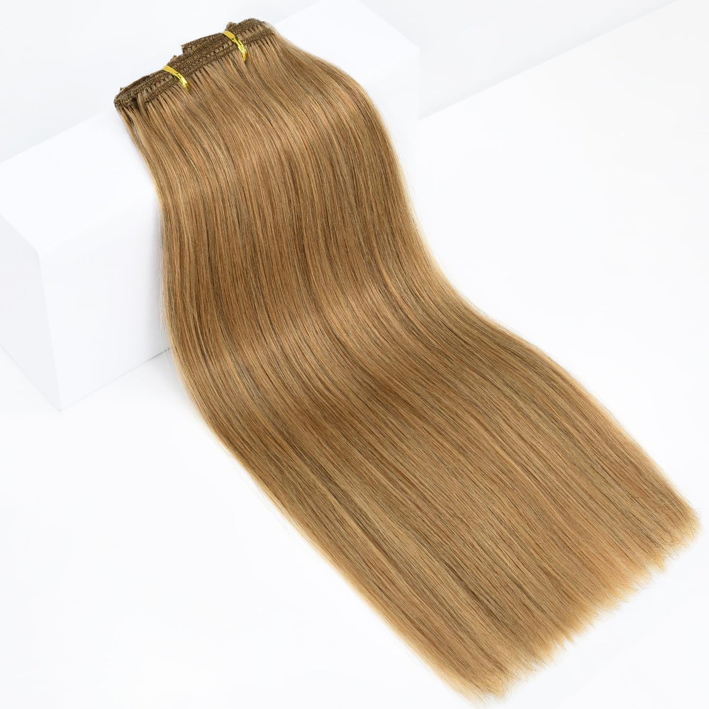 Rose bud Clip in Hair Extensions Real Human Hair 7Pcs 16Clips 16Inch 140g Natural Thick Hair Extensions Human Hair #27 Dark Blonde