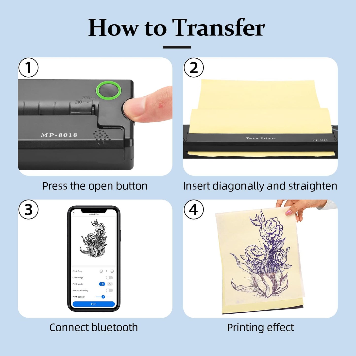 ATOMUS Mini Portable Tattoo Transfer Machine Thermal Printer Power Storage Machine for Thermal Paper and Tattoo Transfer Paper MP-8018