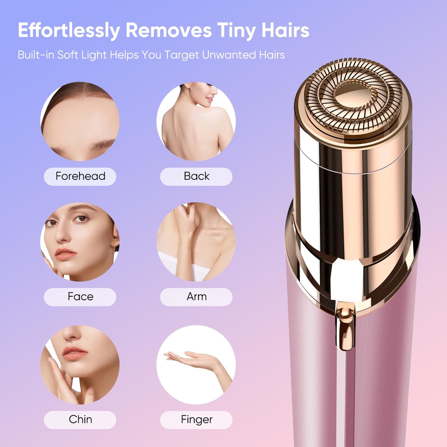 Xinvinx Facial Hair Removal for Women- as Seen on TV Painless Face Shaver -Painless Womens Facial Hair Remover with 2 Replacement Heads, Lipstick-Sized, USB Rechargeable(Rose Gold)