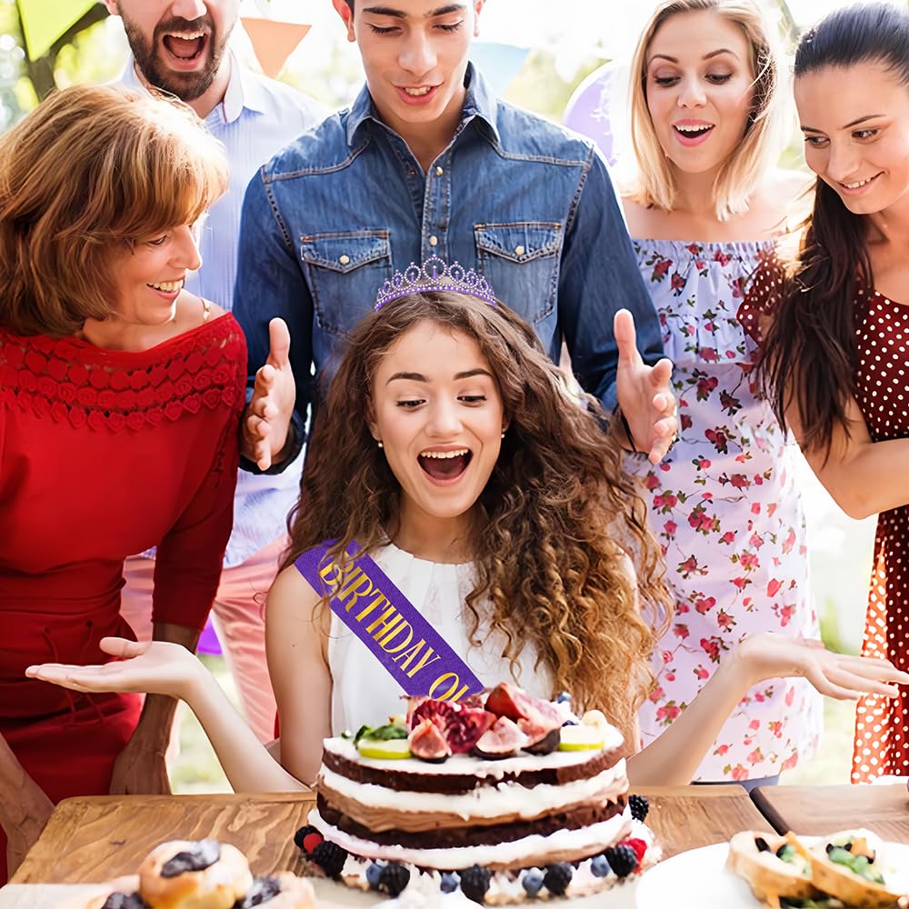 Birthday Sash and Crown for Women,Happy Birthday Sash for Women,Birthday Queen Sash and Crown,Purple Birthday Decorations,Happy Birthday Decorations for Women,Birthday Crown Adult Woman,Birthday Tiara