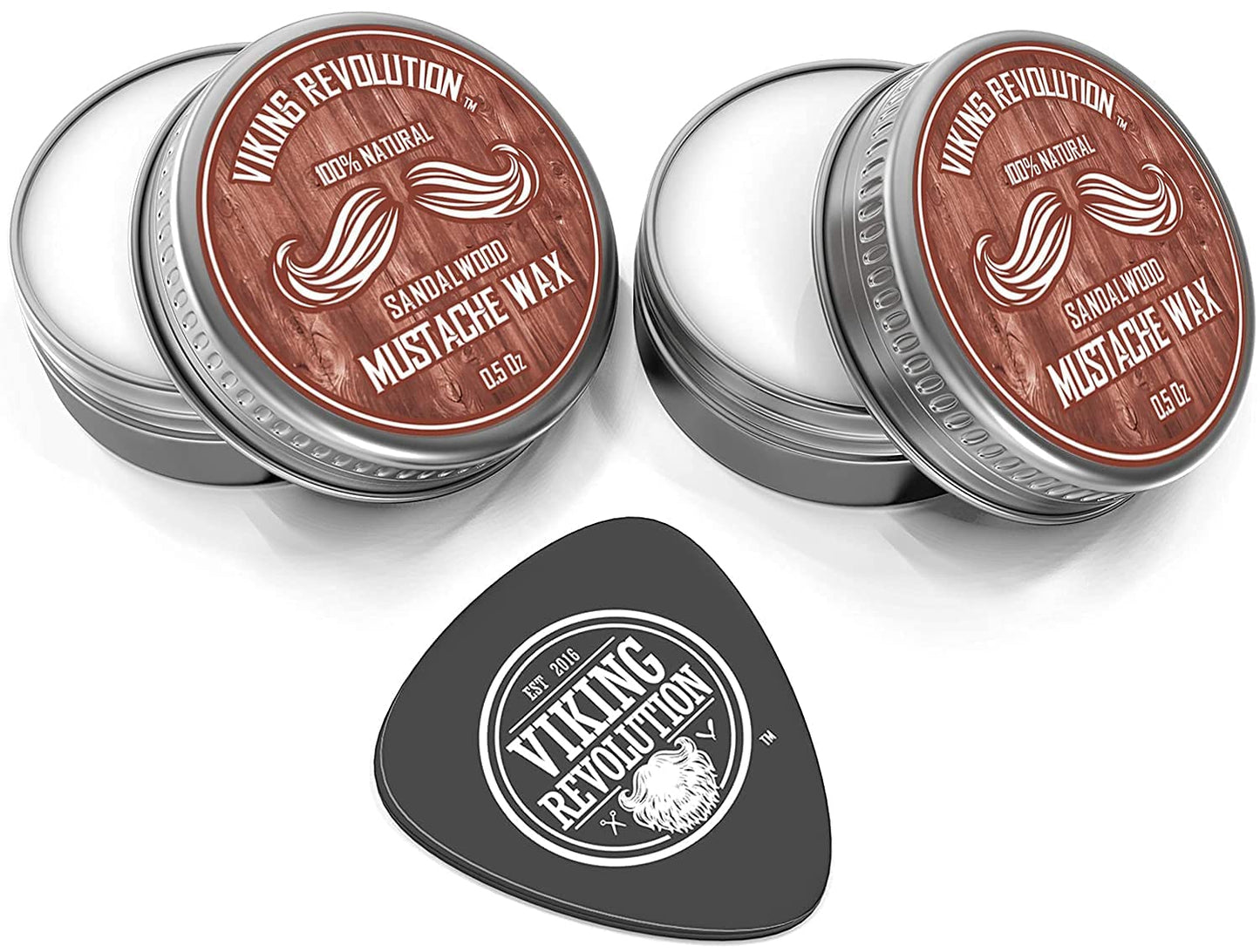 Viking Revolution Mustache Wax 2 Pack - Beard & Moustache Wax for Men - Strong Hold Helps Train Tame & Style (Sandalwood, 2 pack)