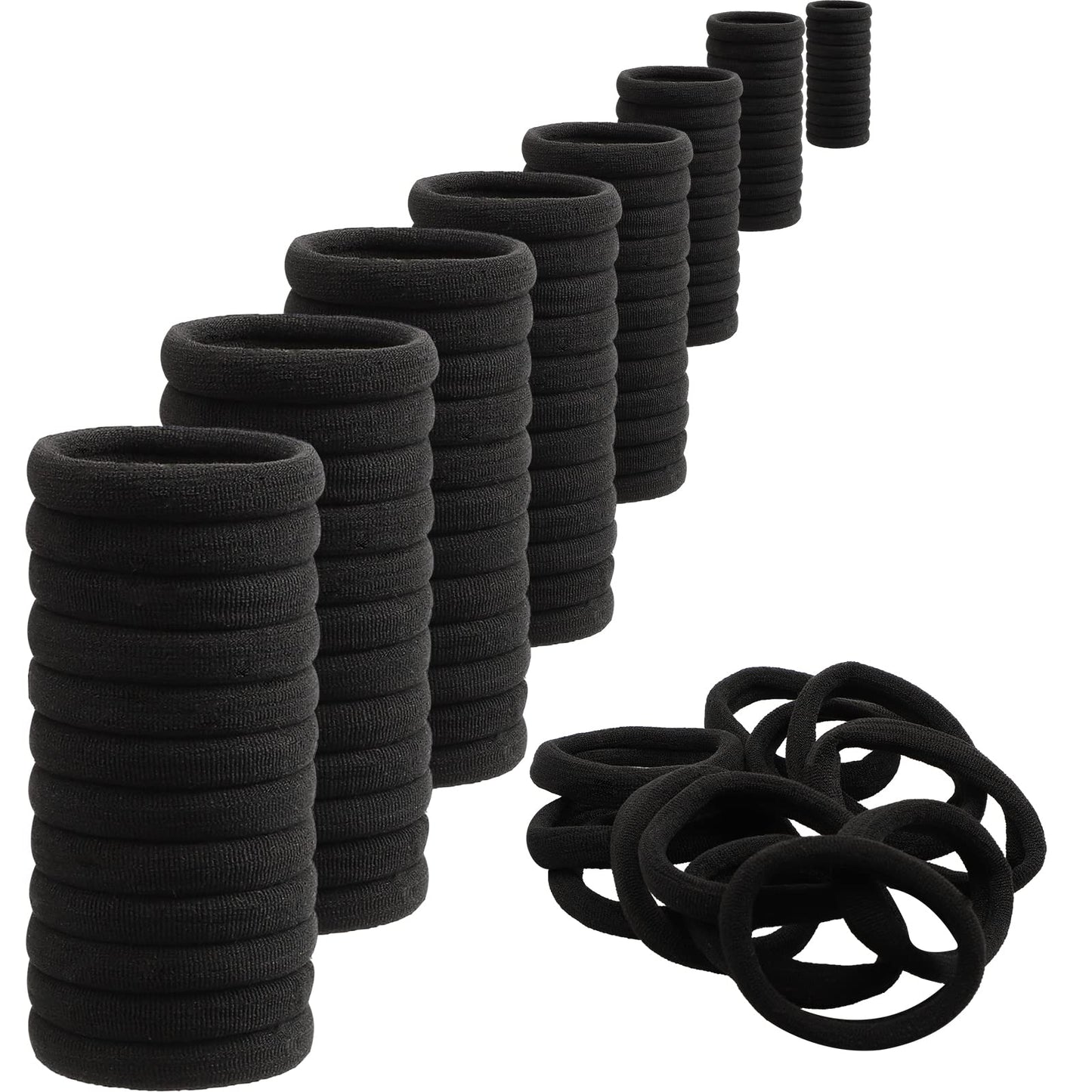 Antye Hair Tie, 100Pcs Black Onyx - Soft Cotton, Seamless Hair Elastic for Thick or Thin Hair, No Snag, Dent or Breakage, Baseball & Tennis Suitable, All Age Friendly