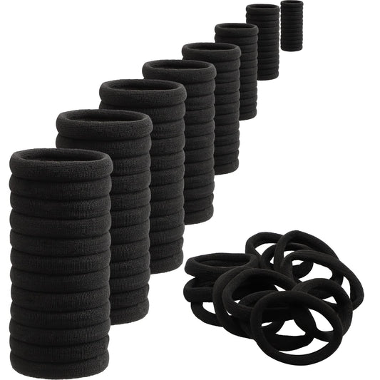 Antye Hair Tie, 100Pcs Black Onyx - Soft Cotton, Seamless Hair Elastic for Thick or Thin Hair, No Snag, Dent or Breakage, Baseball & Tennis Suitable, All Age Friendly