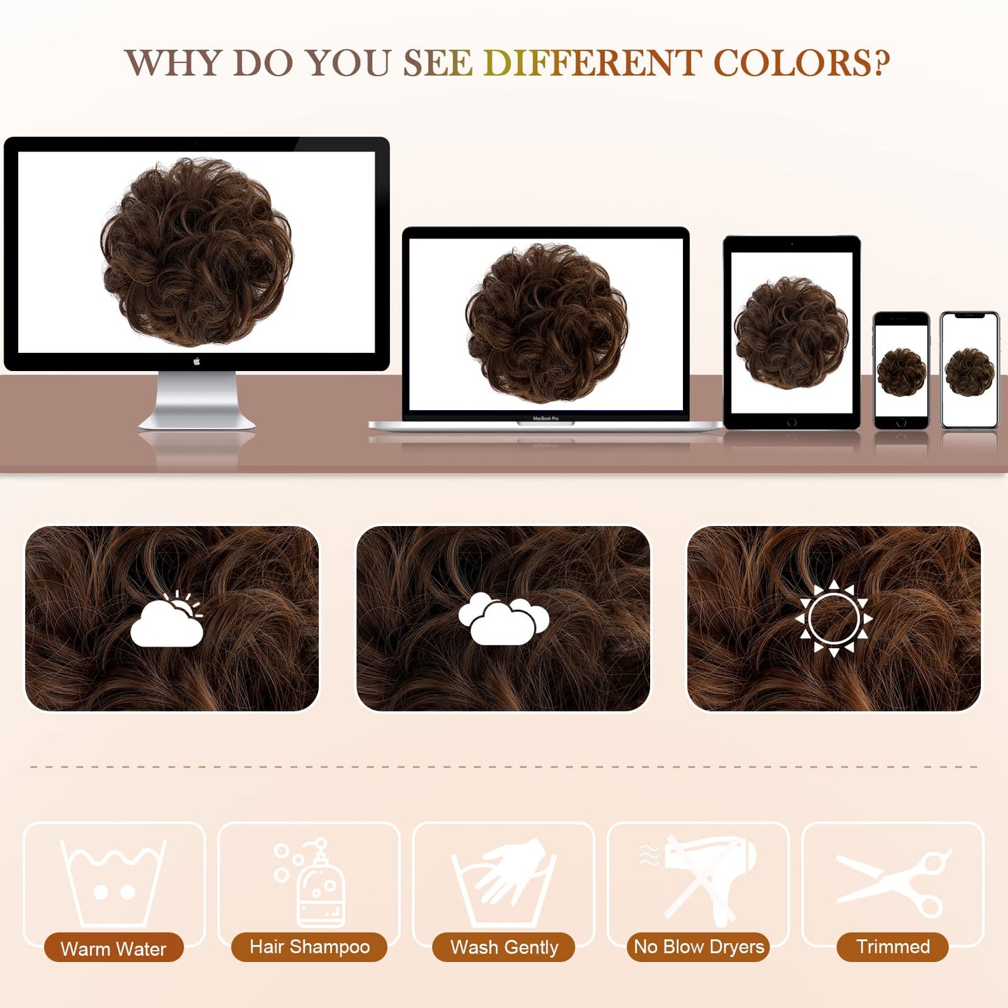 Wodelanle Claw Clip Messy Bun Hair Piece Wavy Hair Bun Curly Messy Bun Hair Piece Synthetic Tousled Updo Hair Extensions Ponytail Scrunchies Hairpieces for Women,Light Brown