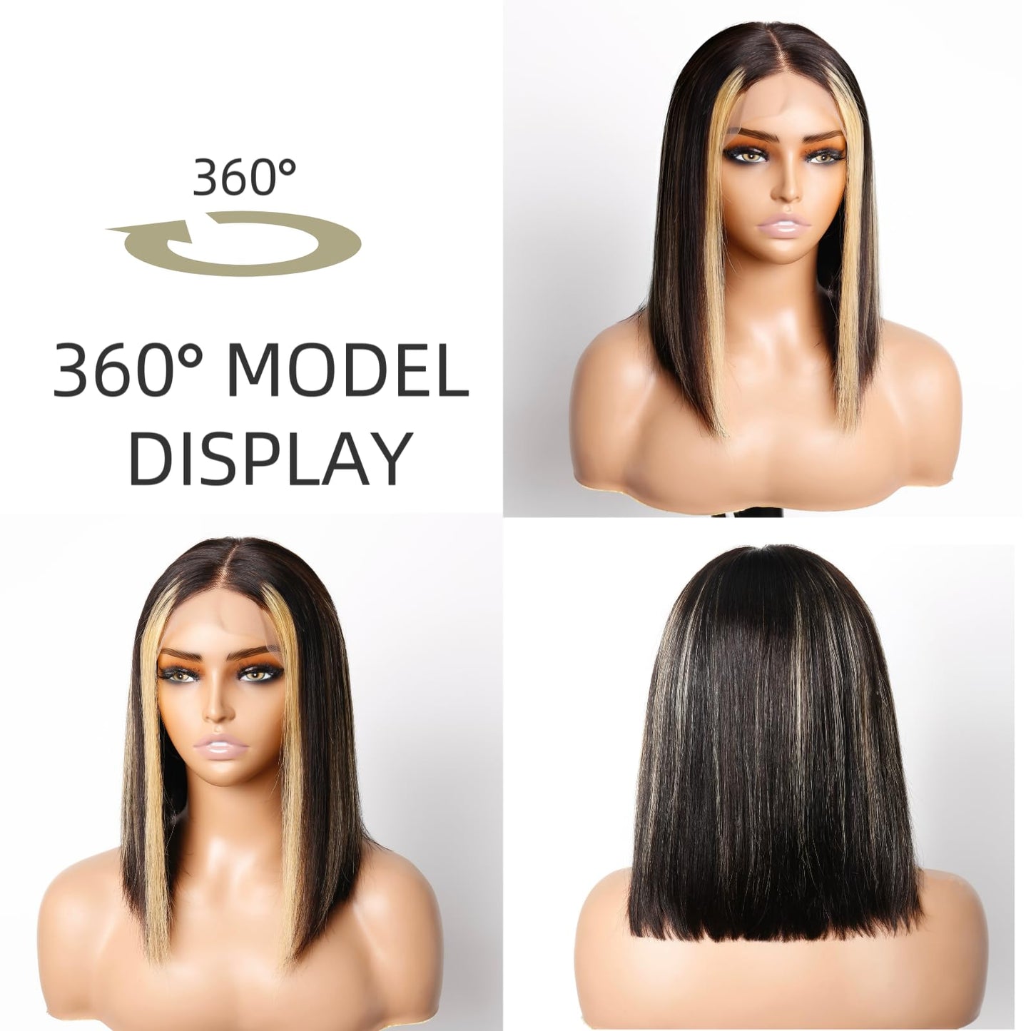SAYIDON Highlight Bob Wig Human Hair 5x5 Short Bob Wigs 180% Density Wear and Go Glueless Wig HD Lace Front Wig Human Hair Pre Plucked With Baby Hair 12 Inch