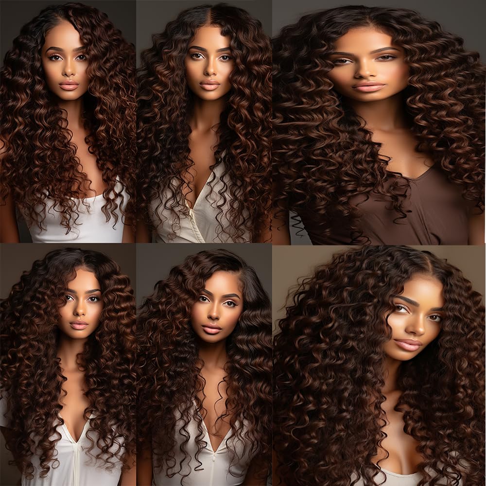 #4 Deep Curly Weave Bundles Human Hair Dark Brown Kinky Curly Bundles Double Weft Brazilian Remy Hair Extensions Wet and Wavy Bundles Silky Soft for Black Women(22 24 26 Inch 3 Bundles)
