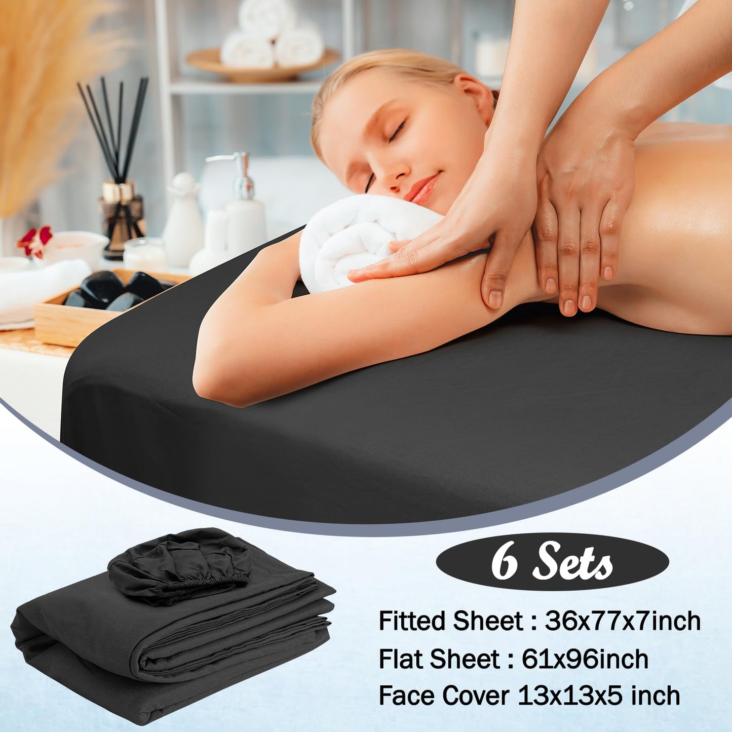 6 Sets Microfiber Massage Table Sheets Set, Massage Sheet Set with Storage Pocket Include Massage Table Cover, Massage Fitted Sheet, Massage Face Rest Cover for Beauty Salon Spa Hair Salon (Black)