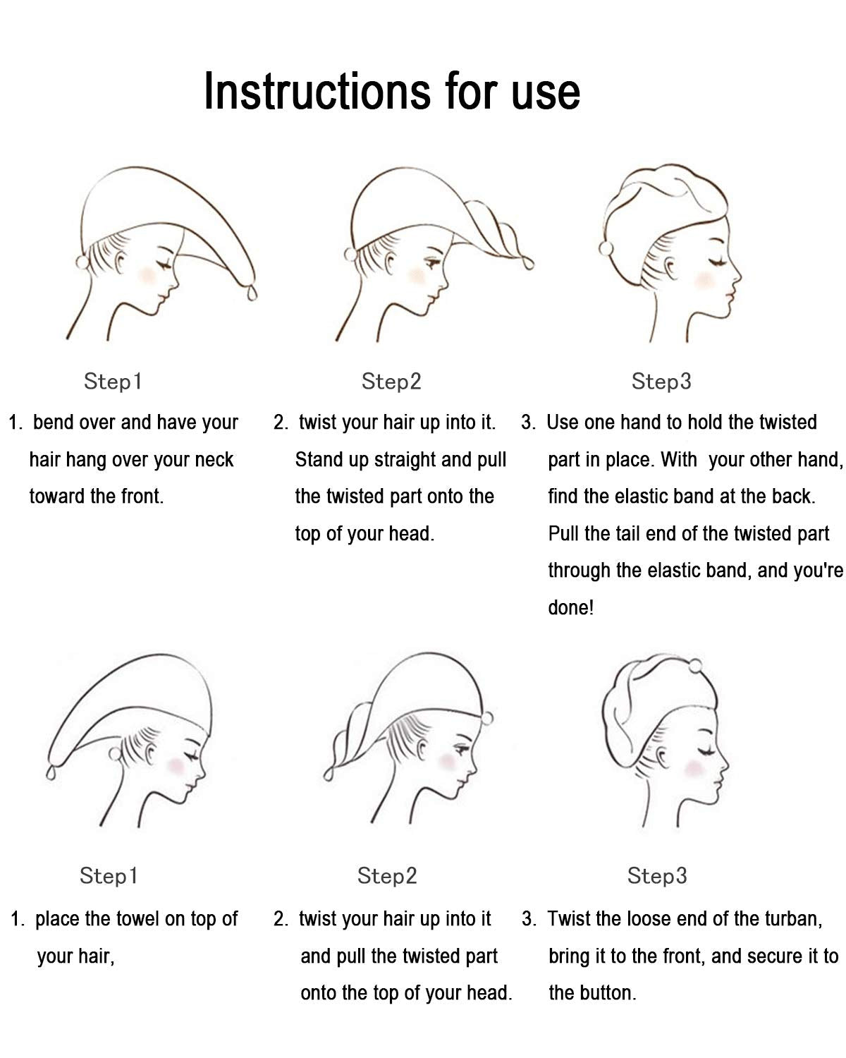 Bath Pre Dry Hair Towel 4-Piece Set Quick Dry Extra Absorbent Lightweight Turban with Button Hair Drying Wrap Bathroom Girl Friend Family Mom Gift