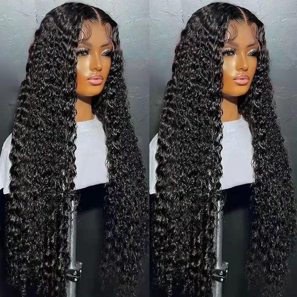 UWLK 13x6 Water Wave Lace Front Wigs Human Hair Pre Plucked 180% Density 13x6 HD Transparent Frontal Wigs Human Hair Water Wave Human Hair Lace Front Wigs for Women with Baby Hair (22 Inch)