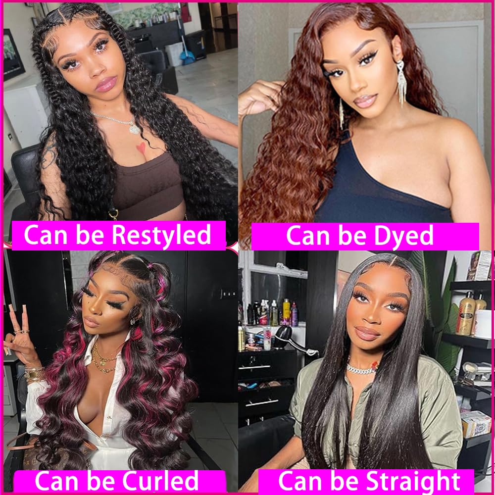 Wear and Go Glueless Wigs Human Hair Pre Plucked Pre Cut for Beginners Deep Wave Lace Front Wigs Human Hair for Women HD Lace Frontal Wigs 180% Density 13x4 Curly Lace Wig with Baby Hair 20inch