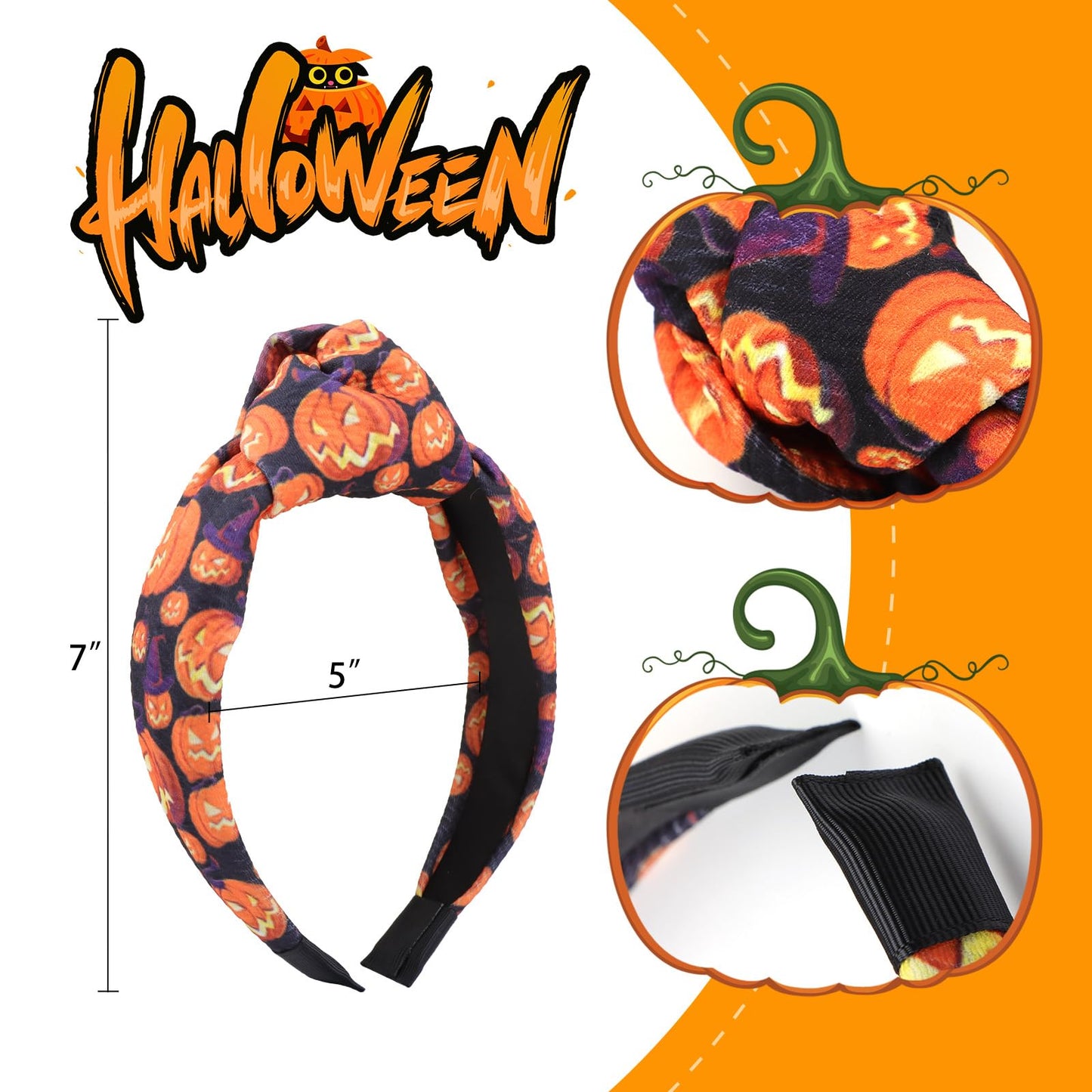 YanJie Pumpkin Hair Accessories: Wide Knotted Headband, Halloween Gifts for Women
