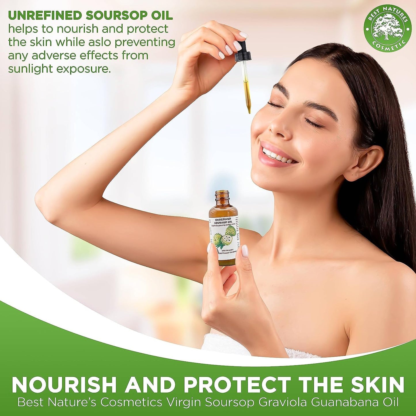 Best Nature's Cosmetics Virgin Soursop Graviola Guanabana Oil (Organic, Undiluted, Unrefined) 2oz / 60 ml – Natural Moisturizer for Dry and Damaged Skin.