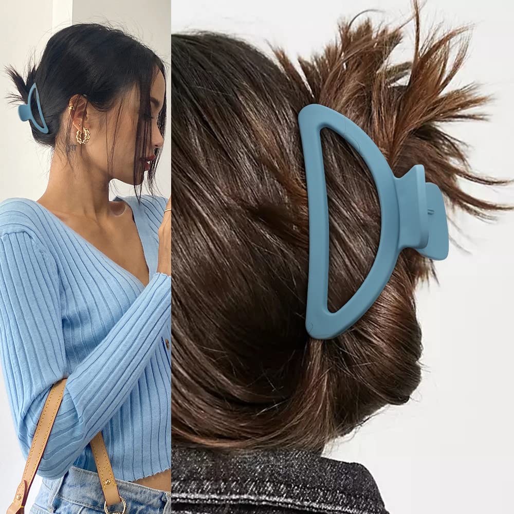 Ahoney 5 Pack Large Claw Clips for Thick Hair Blue Matte Hair Clips 3.4-4.3 Inch French Jaw Clips for Hair Big Butterfly Flower Banana Clips Hair Accessories for Women Hair Styling(Blue)