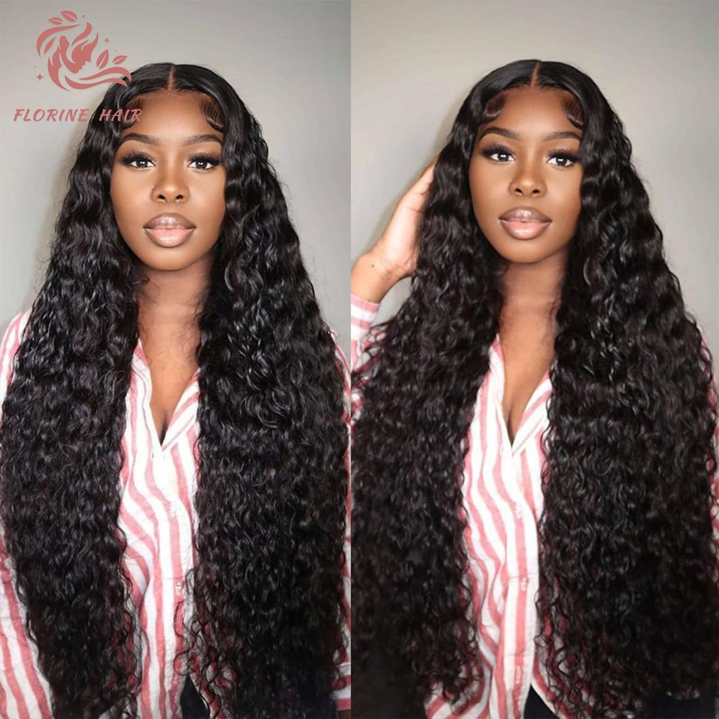 YOUJING Deep Wave Lace Front Wigs Human Hair 13x4 HD Transparent Lace Frontal Curly Wigs for Women Human Hair 180% Density Glueless Wigs Human Hair Pre Plucked with Baby Hair Natural Color(24 inch)