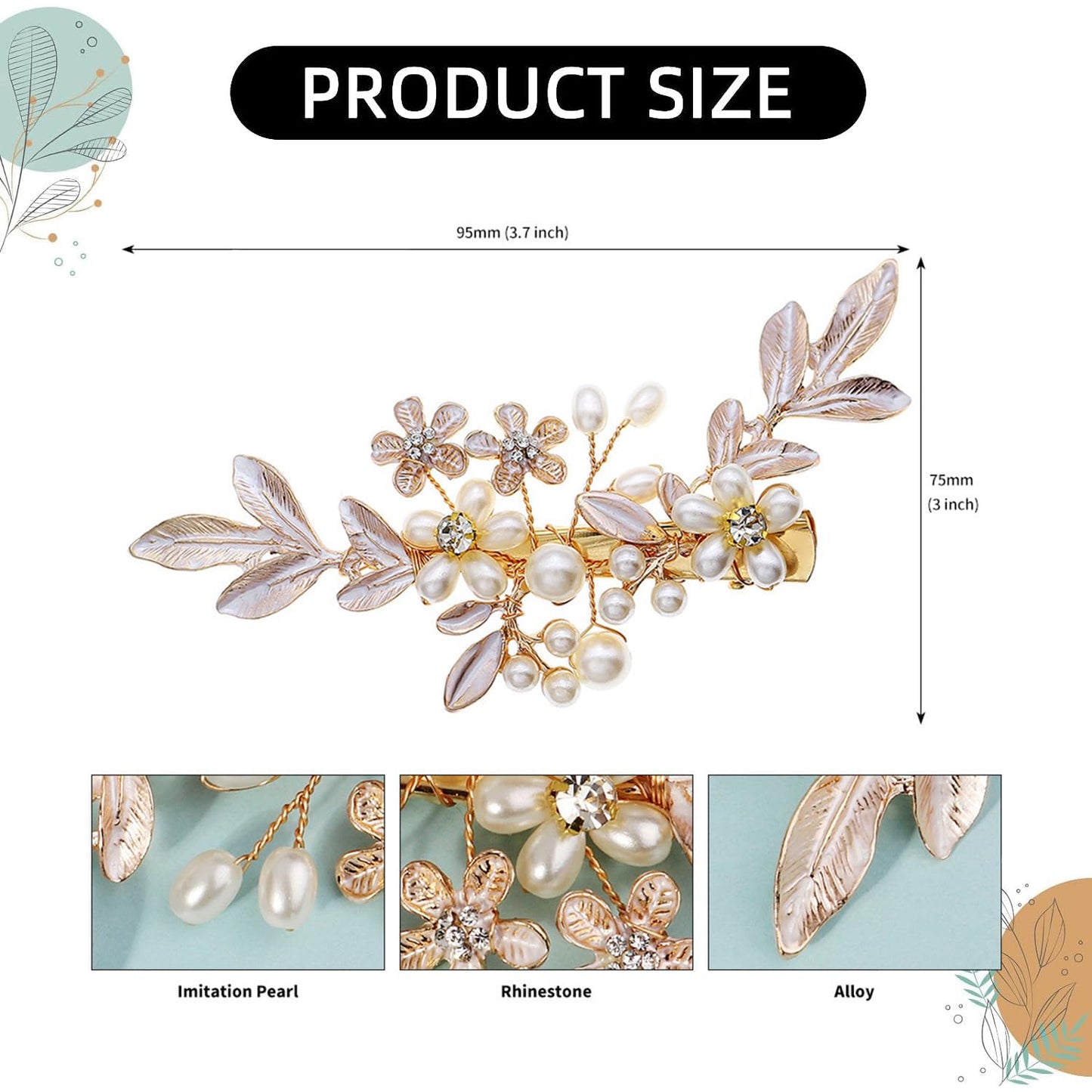 Brides Wedding Crystal Flower Hair Combs, Vintage Hair Clips French Rhinestone Barrettes, Pearl Flower Hair Pins Hair Accessories for Women Girls Bridesmaids