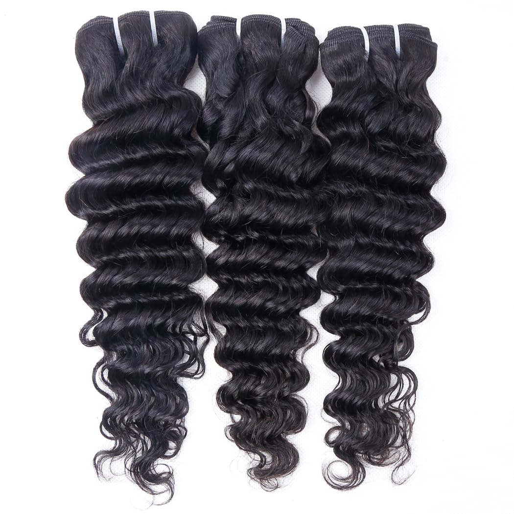 Odir Deep Wave Hair Bundles with 13x4 Frontal Brazilian Human Hair Deep Curly Hair 3 Bundles with Lace Frontal 14 16 18+12 Inch 9A Unprocessed Virgin Hair Natural Color