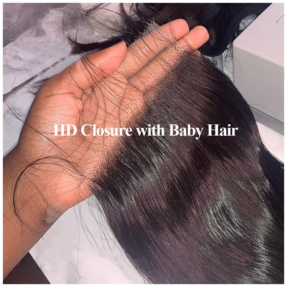 Beata Hair 5x5 Closure HD Lace Body Wave Human Hair, Invisible Transparent Lace Closure Pre Plucked with Baby Hair 22 Inch