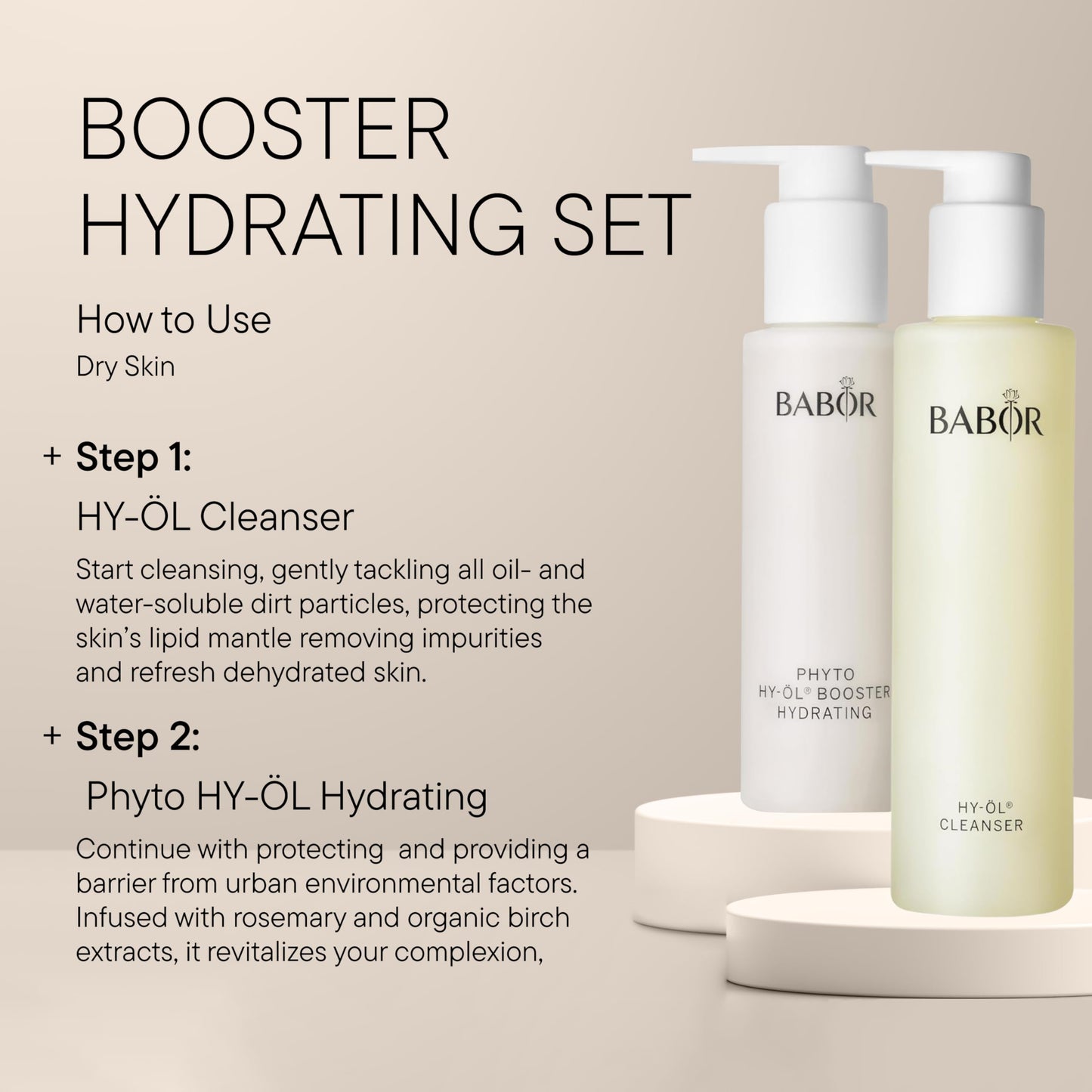 BABOR HY-OL Cleanser & Phyto HY-OL Booster Hydrating Set, Double Cleansing, Oil Cleanser and Makeup Remover Oil for Dull, Dry Skin