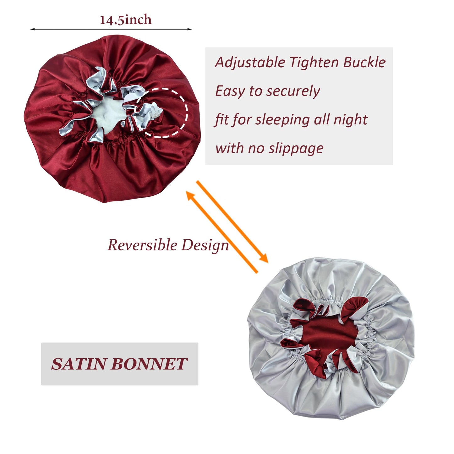 Beutyme Silk Bonnet for Sleeping Satin Bonnets Double Layer Reversible Hair Cap Bonnet for Women Long Curly Braid Hair (Crimson)