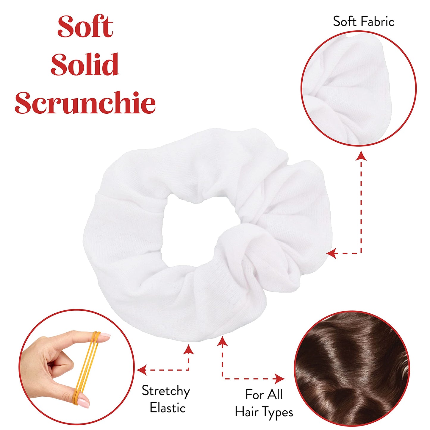 12 Pack Solid Hair Ties Scrunchies (White)