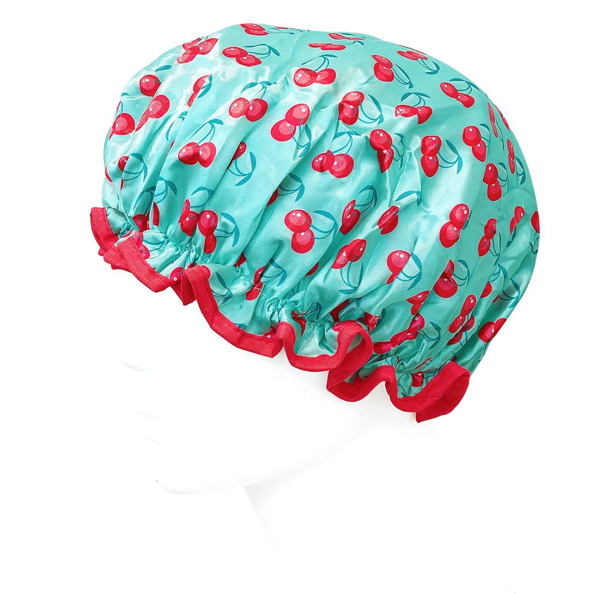 allydrew Reusable Women's Waterproof Shower Caps for Long Hair, Cherries