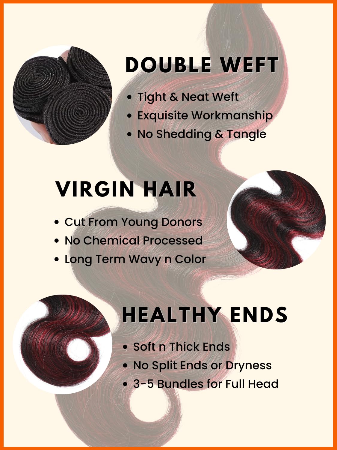 AUROO 99J Burgundy Highlight Body Wave Bundles 24 inch,10A 100% Virgin Burgundy and Black Brazilian Quick Wavy Weave Human Hair Single Bundles Thick Track Ombre Red 99J Colored Human Hair Bundles Remy