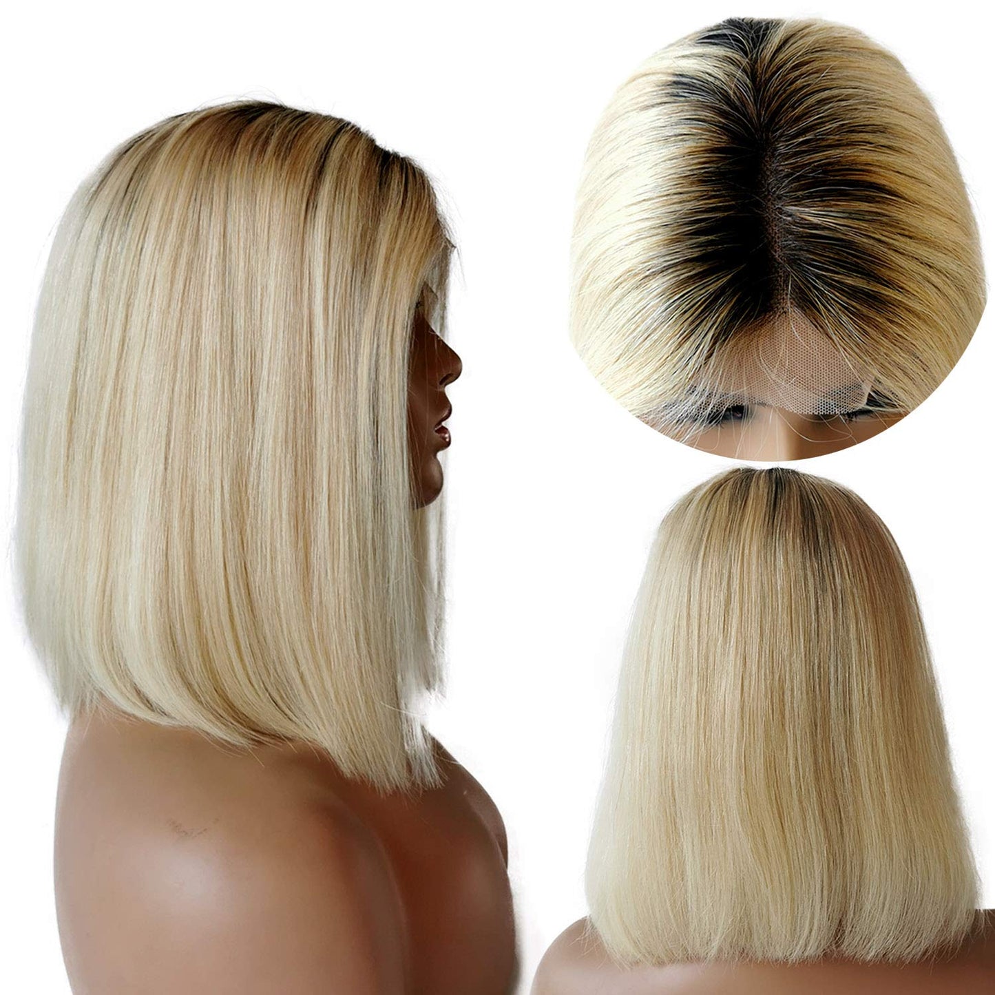 Ombre Blonde Bob Wigs 13x1x4 for Black Women Lace Front Wigs Human Hair Pre Plucked Lace Frontal Wig with Baby Hair (12 Inch, 1B/613 T-part)