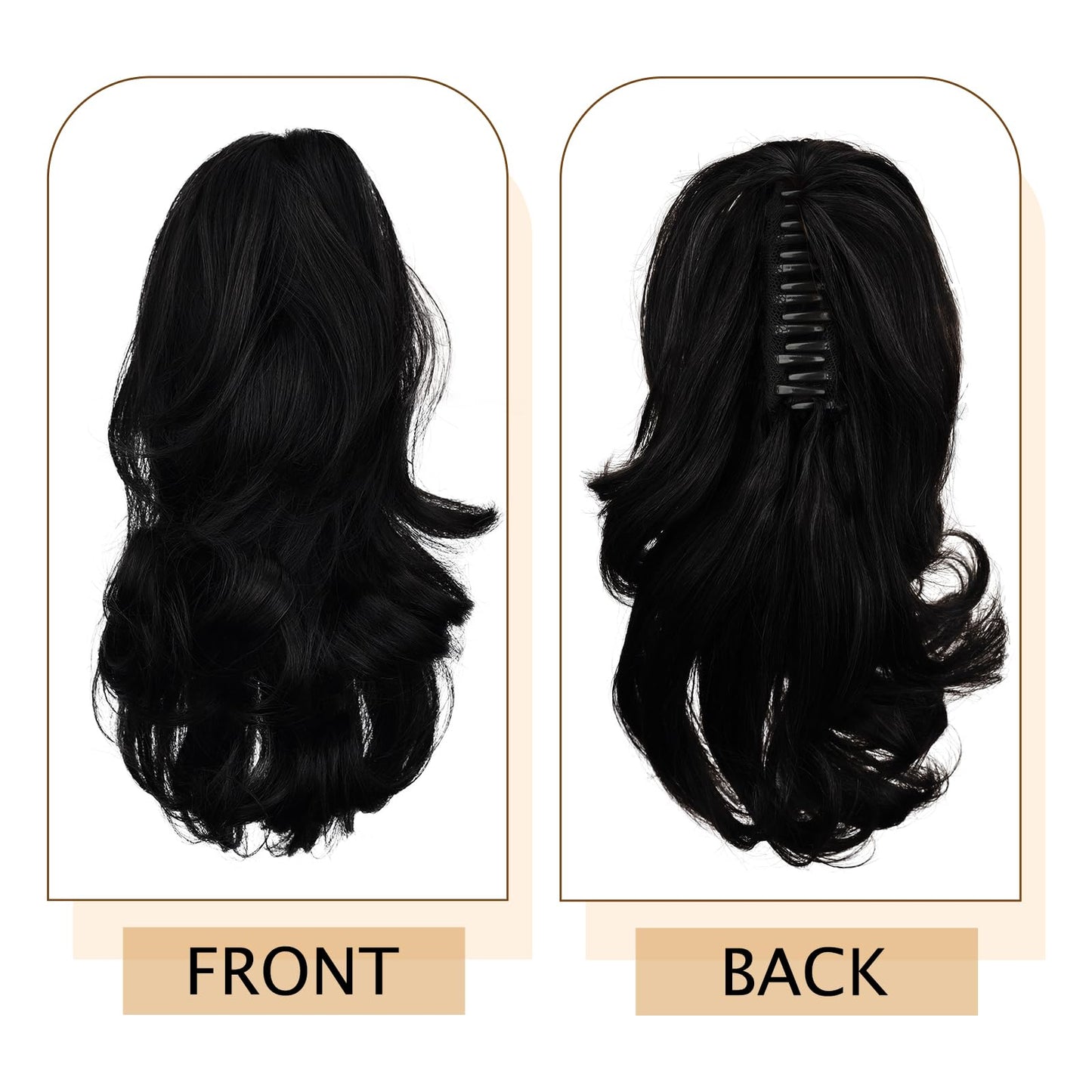 RICH BRIA Ponytail Extensions Real Human Hair Claw Clip in Pony Tails for Women Curly Ponytails Hair Extension 10 inch Jet Black 2.47oz