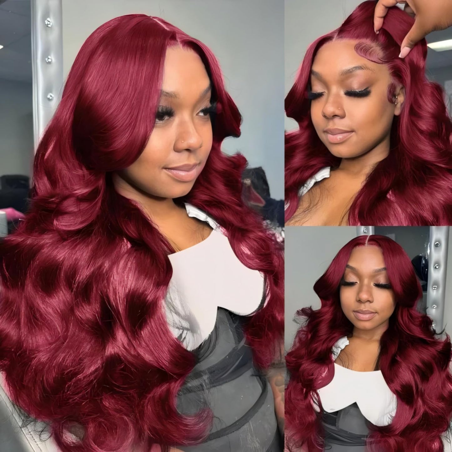ABBETEY 20 inch Burgundy Lace Front Wigs Human Hair 13x6 HD Lace Front Wigs Human Hair Pre Plucked with Baby Hair 180% Density Body Wave 99j Colored Frontal Wigs