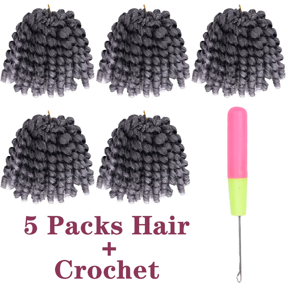 Wand Curl Crochet Braids Hair 8 Inch 5packs Jamaican Bounce Crochet Hair TSlive Wand Curl Colored Crochet Braids 80g/pcs Ringlet Twist Hair Extension Crochet Hair (5pcs,TSliver)