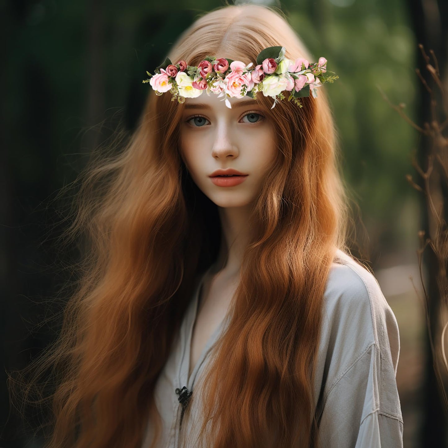 Vivivalue Women Floral Crown Girl Flower Headband Hair Wreath Floral Headpiece Halo Wedding Party Photos Pink