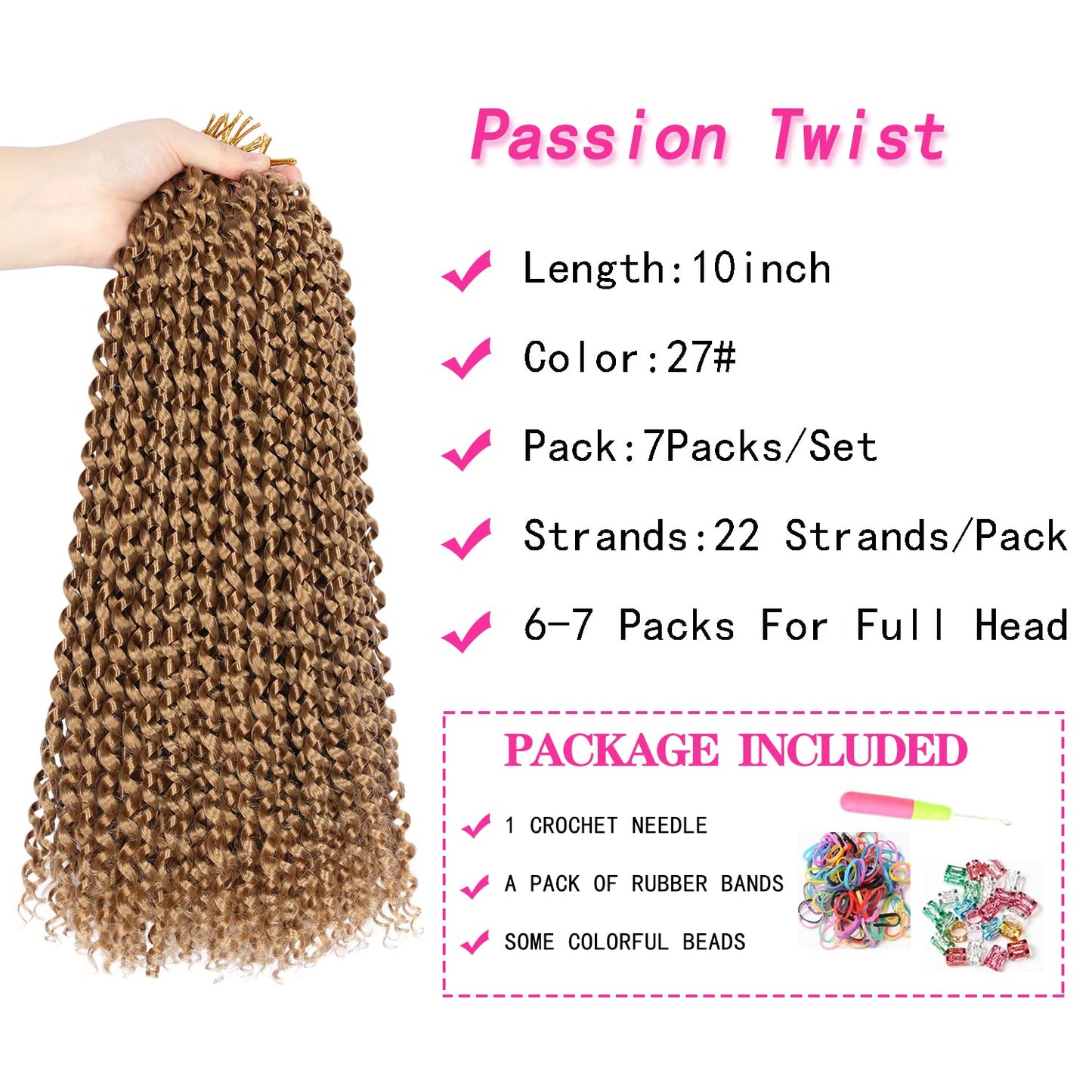 Ubeleco Blonde Passion Twist Hair,10 Inch Water Wave Crochet Hair For Women Short Passion Twist Crochet Hair Passion Twists Braiding Hair Curly Braiding Hair Extensions (10 Inch (Pack of 7), #27)