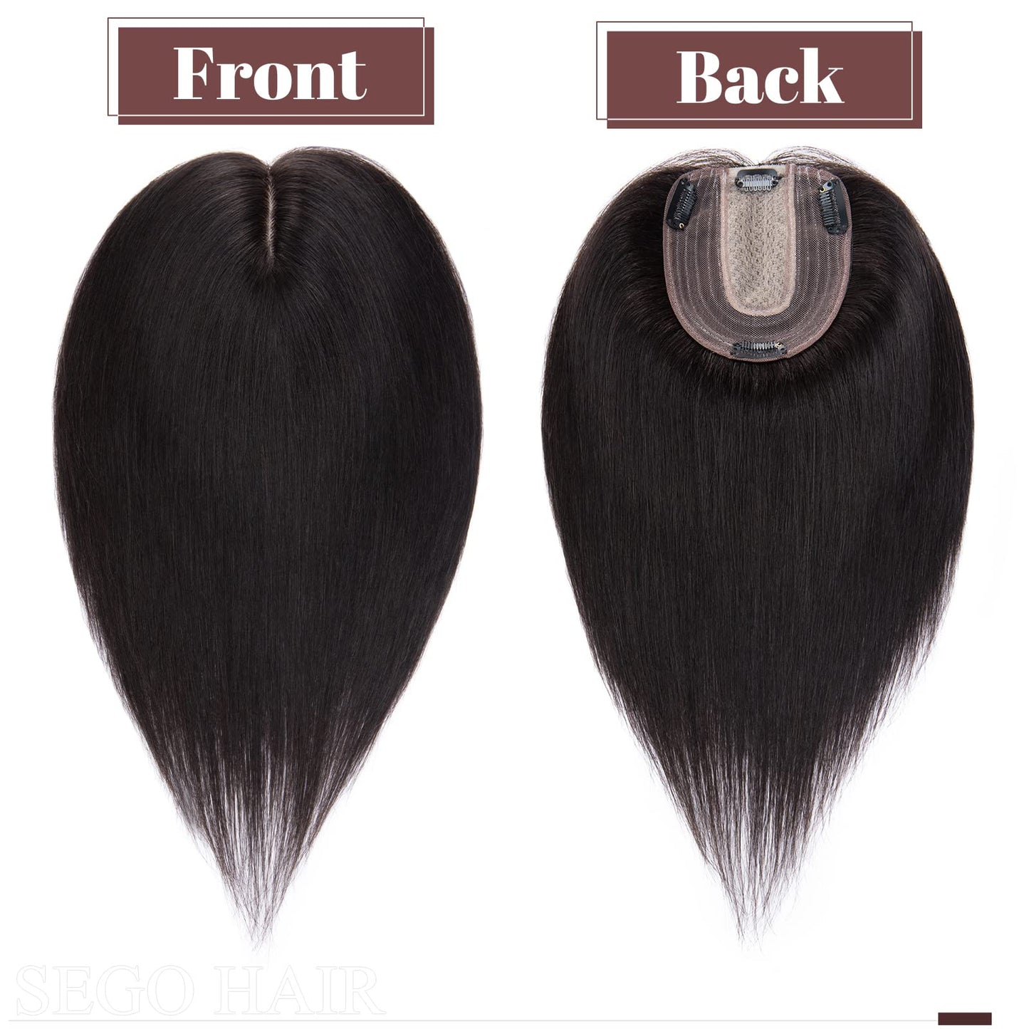 SEGO Clip in Hair Topper For Women, No Bangs Remy Human Hair Toppers Silk Base Top Wiglet Hairpieces for Hair Loss Thinning Hair Cover Grey Hair 4 Clips