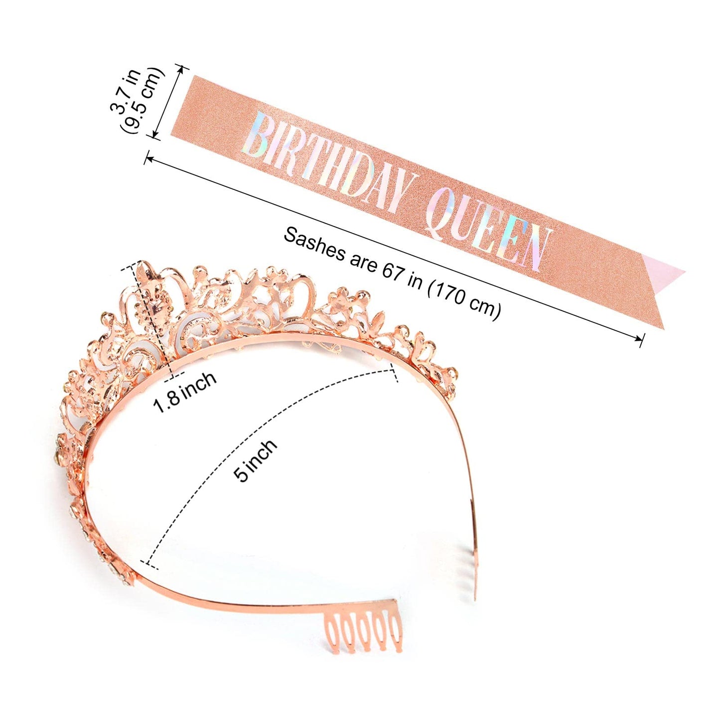 "Birthday Queen" Sash & Crystal Tiara Kit COCIDE Birthday Silver Tiara and Crowns for Women